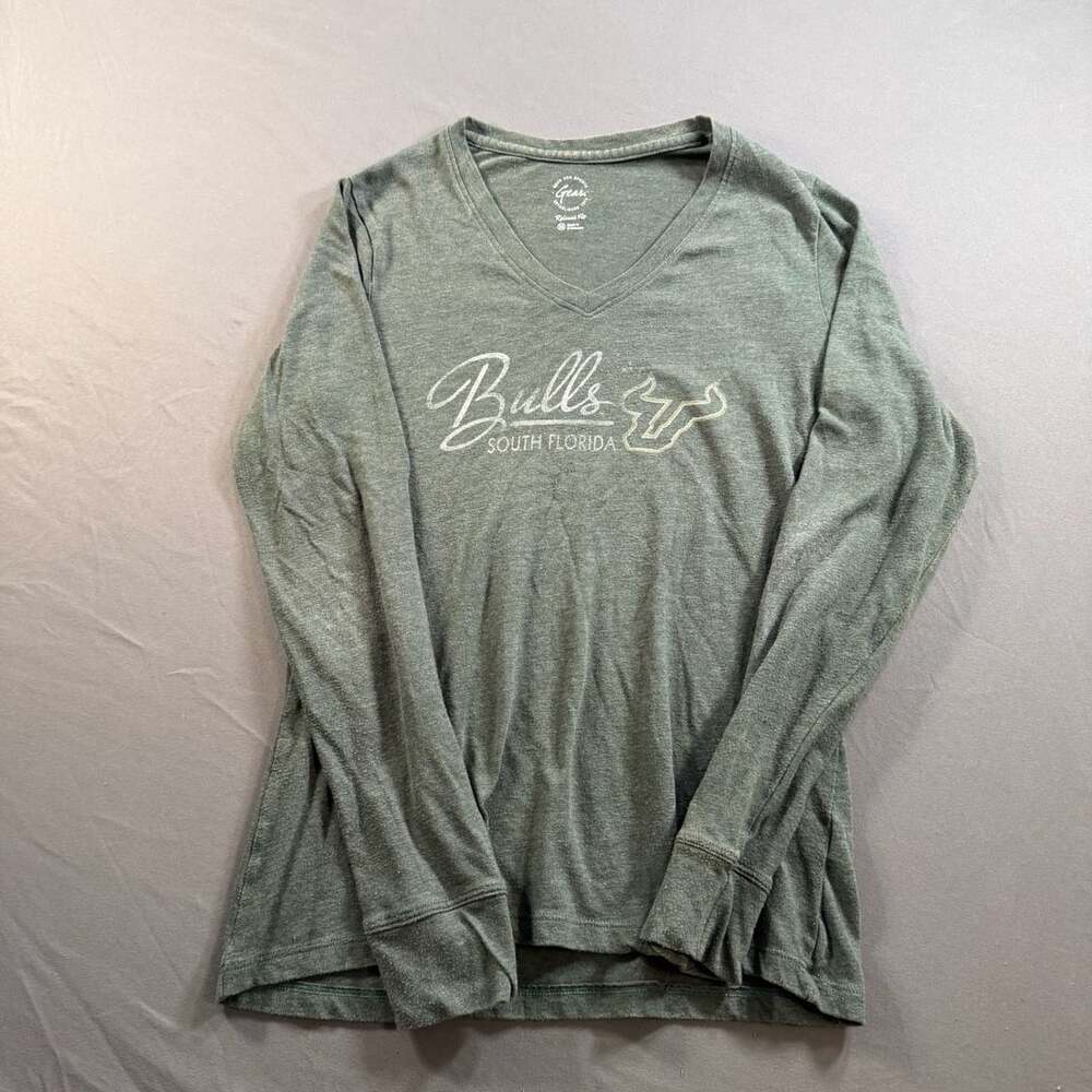 USF South Florida Bulls Gear Women’s Long Sleeve V Neck Shirt Green M
